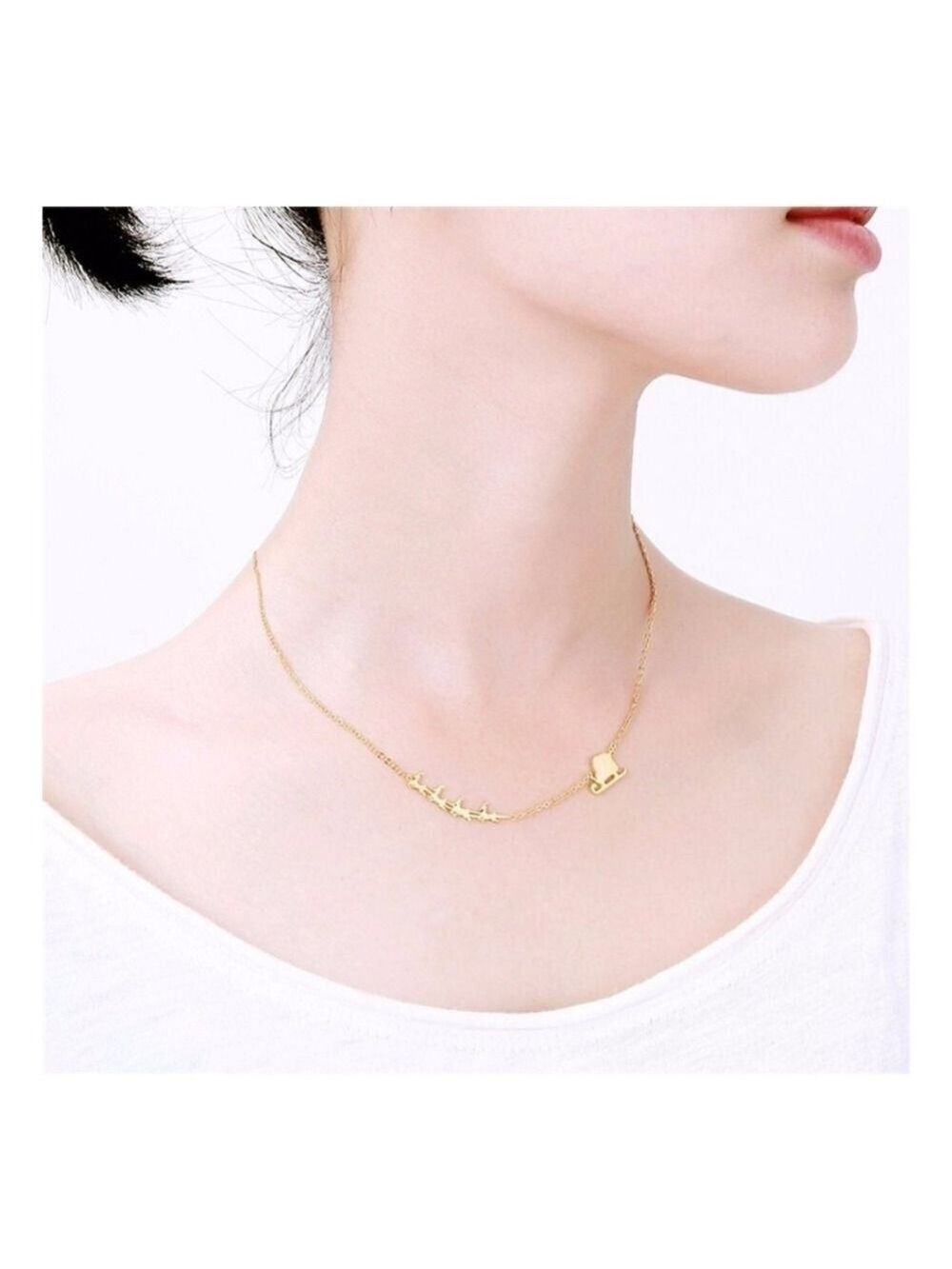 Gold Plated Santa Sleigh Reindeer Necklace